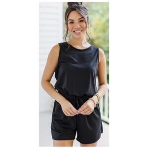 Jenni Black Sleeveless Romper Comfortable Lightweight Summer Waist Drawstring XS